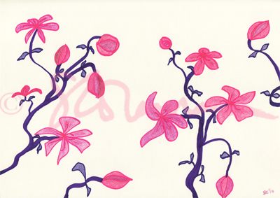 crazy, flowers, pink, purple, drawing, art, design, unique, copyrighted, signed, imaginative, innovative, suzanne, coleman, nature, plant, bloom, bud, artofageniusmind