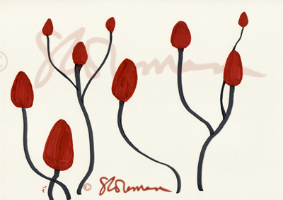 sumac, plant, nature, art, drawing, red, maroon, grey, paper, seeds, illinois, shrub, dancing, night, away, under, darkened, skies, sky, suzanne, coleman, artofageniusmind