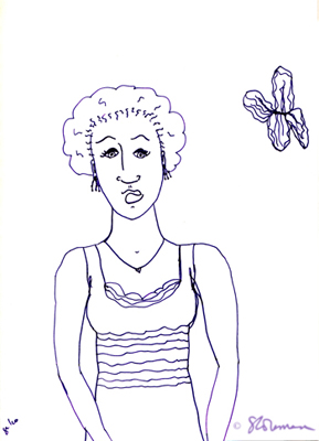 lexy, girl, drawing, person, figure, butterfly, purple, outline, simple, dress, black, african, american, art, suzanne, coleman, artofageniusmind, marker